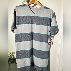 Airwalk Gray and Blue Striped Men's V-Neck Shirt Size M